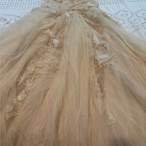 Elegant Beige Gown with Floral Embellishments. New, never worn!